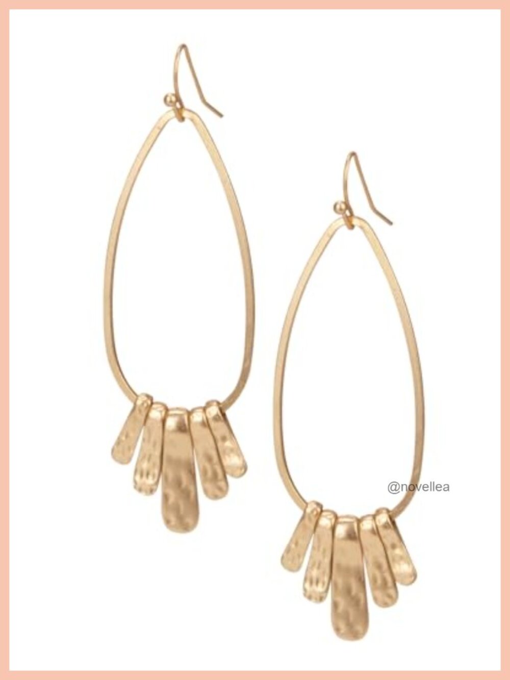 Handmade Boho Hammered Teardrop Earrings Jewelry with 5 Bars